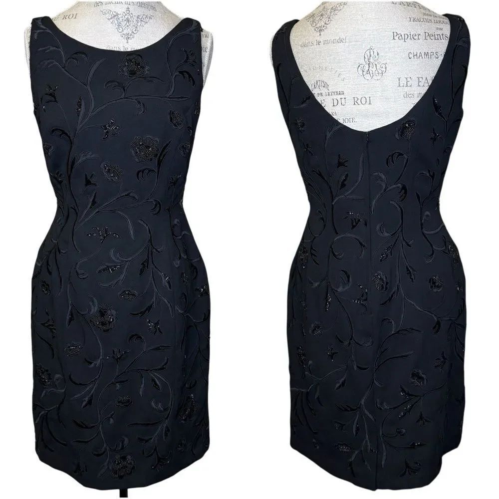 Carmen Marc Valvo Evening Formal Beaded Sleeveless Dress Black Size 10